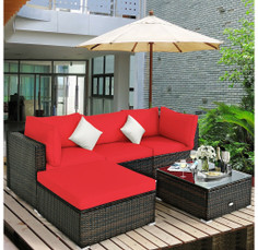 Rattan 5-Piece Outdoor Sofa Set with Glass Top Table product